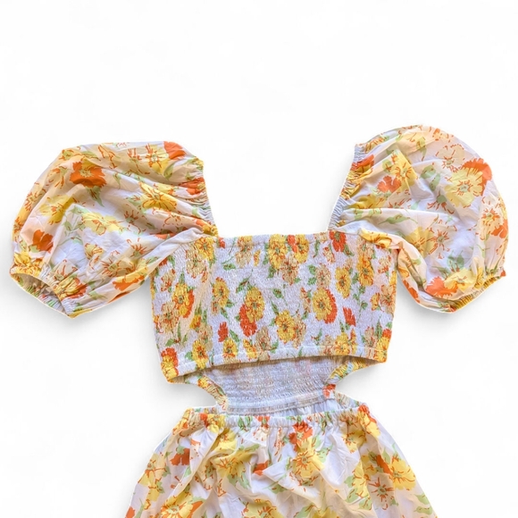 FTB Puff Sleeve Cutout Midi Dress Boho Vintage-Inspired Easy Day Out Style Sz M - Picture 11 of 16